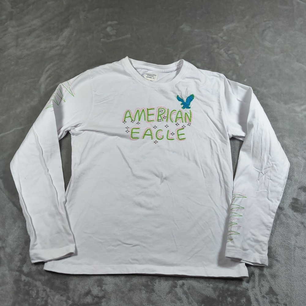 American Eagle Embroidered Shirt Girls Youth XL Long Sleeve Crewneck Y2K
